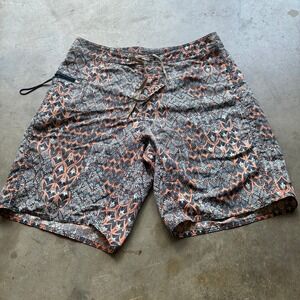 Patagonia Board Shorts Feather Medallion Print Orange Blue Mens 34